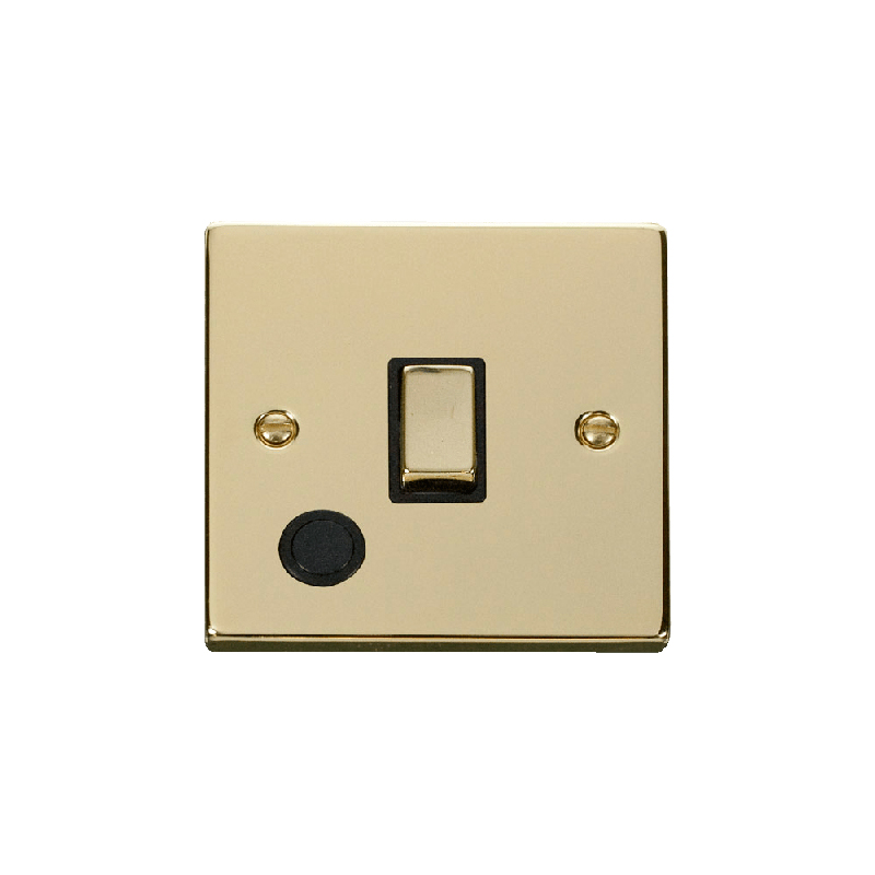 Click Deco 20A 1 Gang DP 'Ingot' Switch With Flex Outlet Polished Brass Insert Black