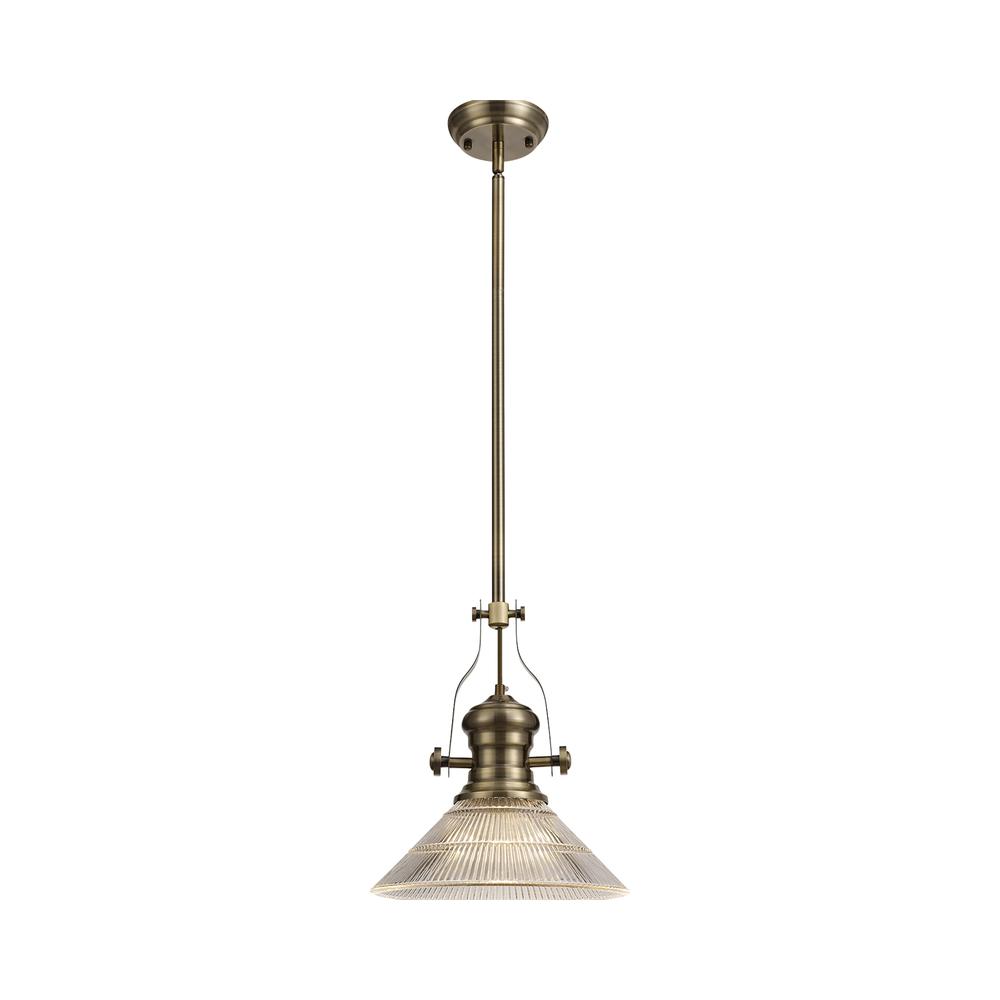 Luxuria Serena Pendant Light E27 With 30cm Cone Glass Shade Antique Brass/Clear