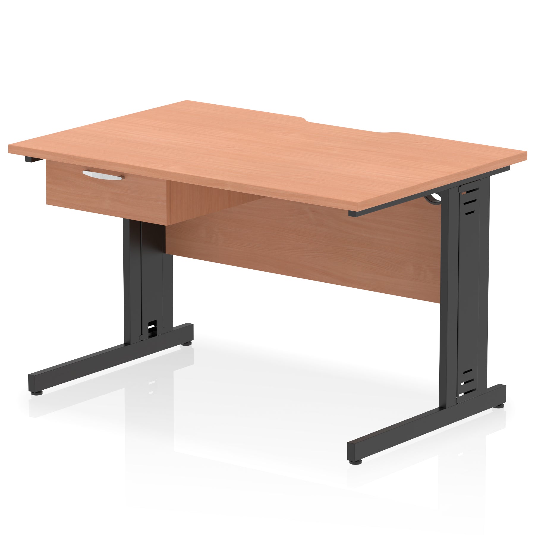 Specialising In Impulse Scalloped Edge Cable Managed Straight Desk With Single One Drawer Fixed Pedestal - 1200mm, 1400mm, 1600mm - Multiple Colour Options UK