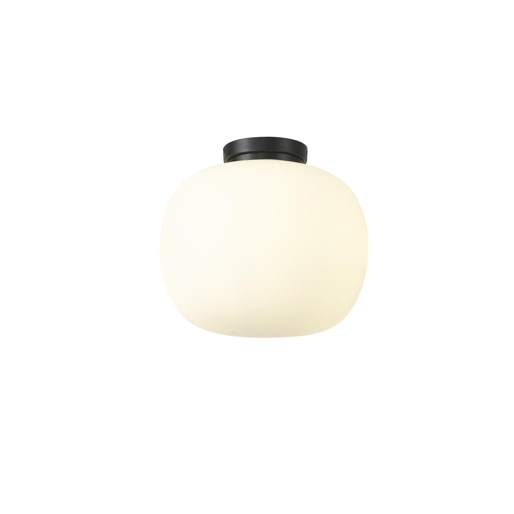 Luxuria Lumina 30cm Medium Oval Ball Flush Fitting Matt Black With Frosted White Glass Globe