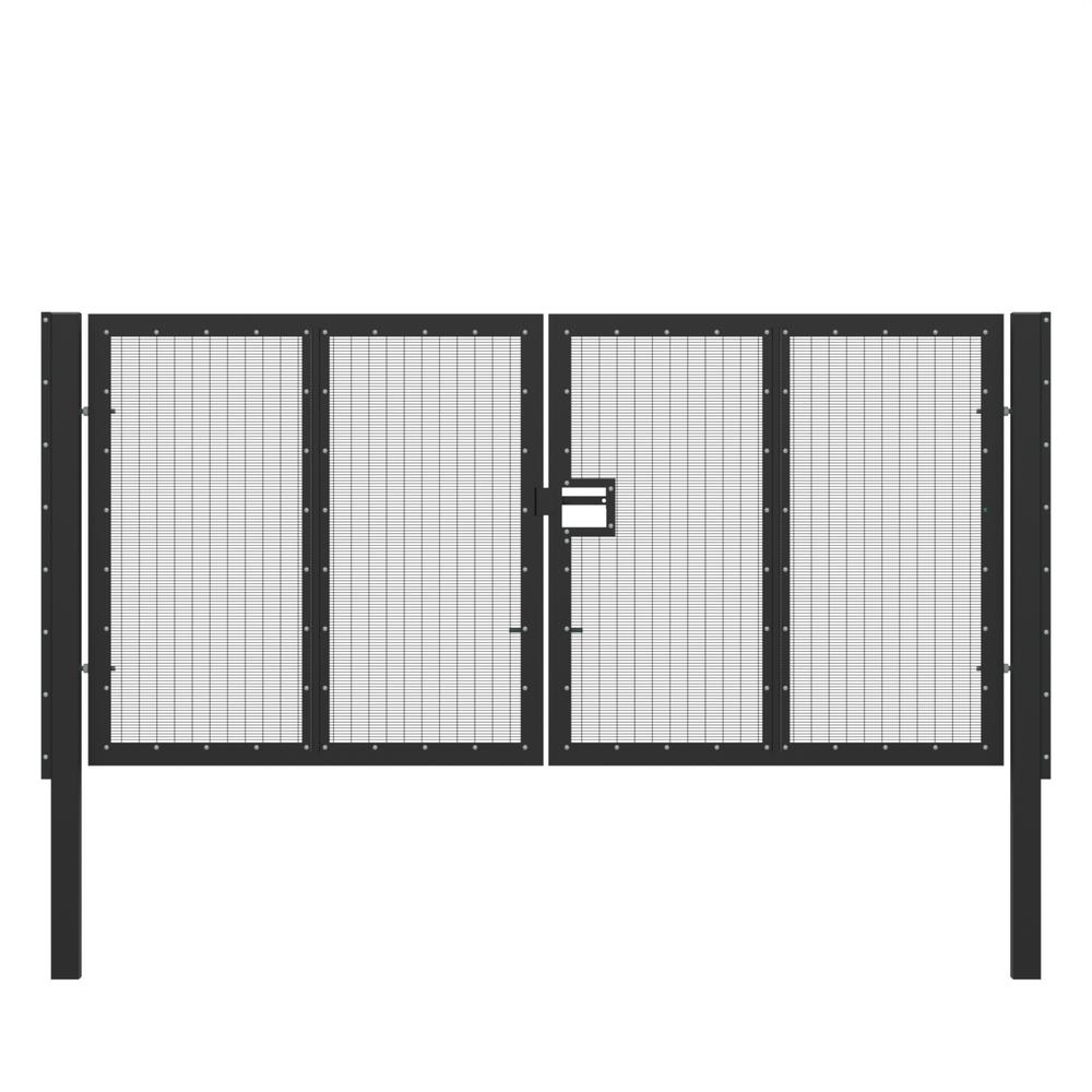 358 Wire Double Leaf Gate H 2.0 x 4mBlack Powder Coated Finish, Concrete-In