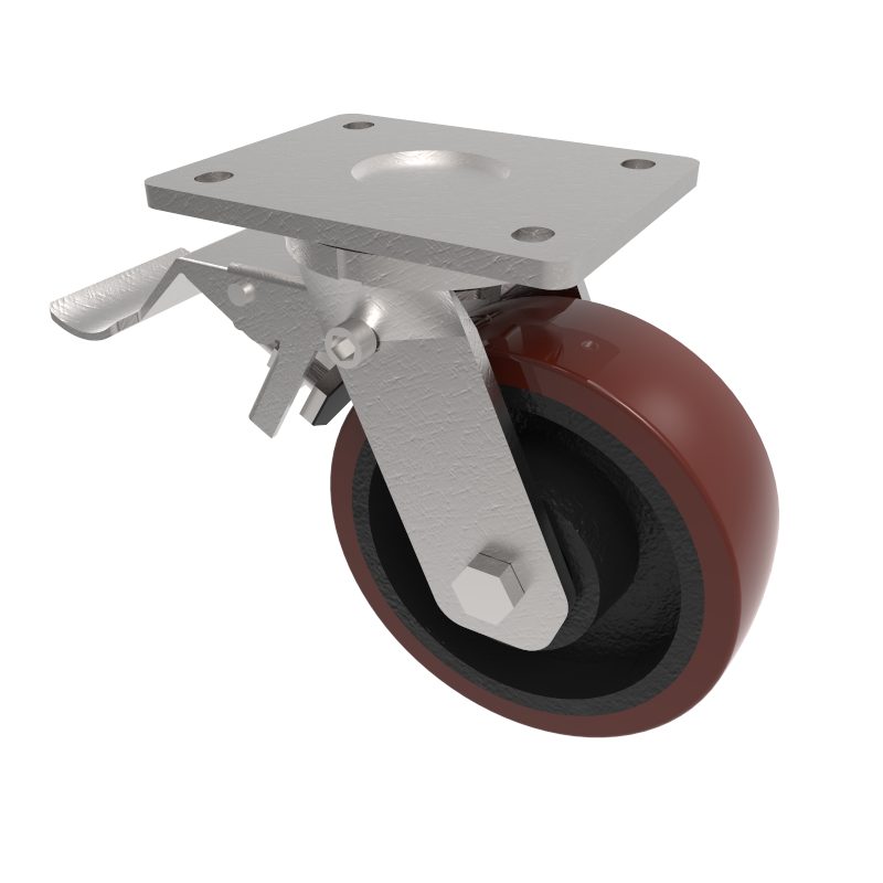 Polyurethane Cast Iron Plate Swivel Castor Brake 100mm 400kg Load