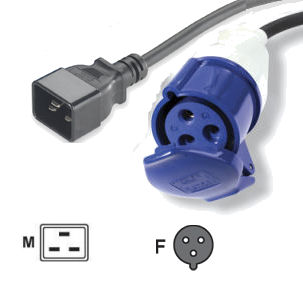 PEX-16INDF-IEC20M-02 2Mtr. 16 Amp.IND309 Socket - IEC 320 C20 16 A Amp Male Mains Power adaptor cable. IND309-C20