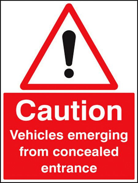 Caution vehicles emerging from concealed entrance