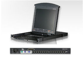 KL1516AM - Aten - Altusen 1U LCD KVM Console / Drawer with 16 Port Cat 5 Switch, 17 LCD Display, Keyboard & Touchpad built in UTP Switch (KL1516AM) ATEN LCD Console