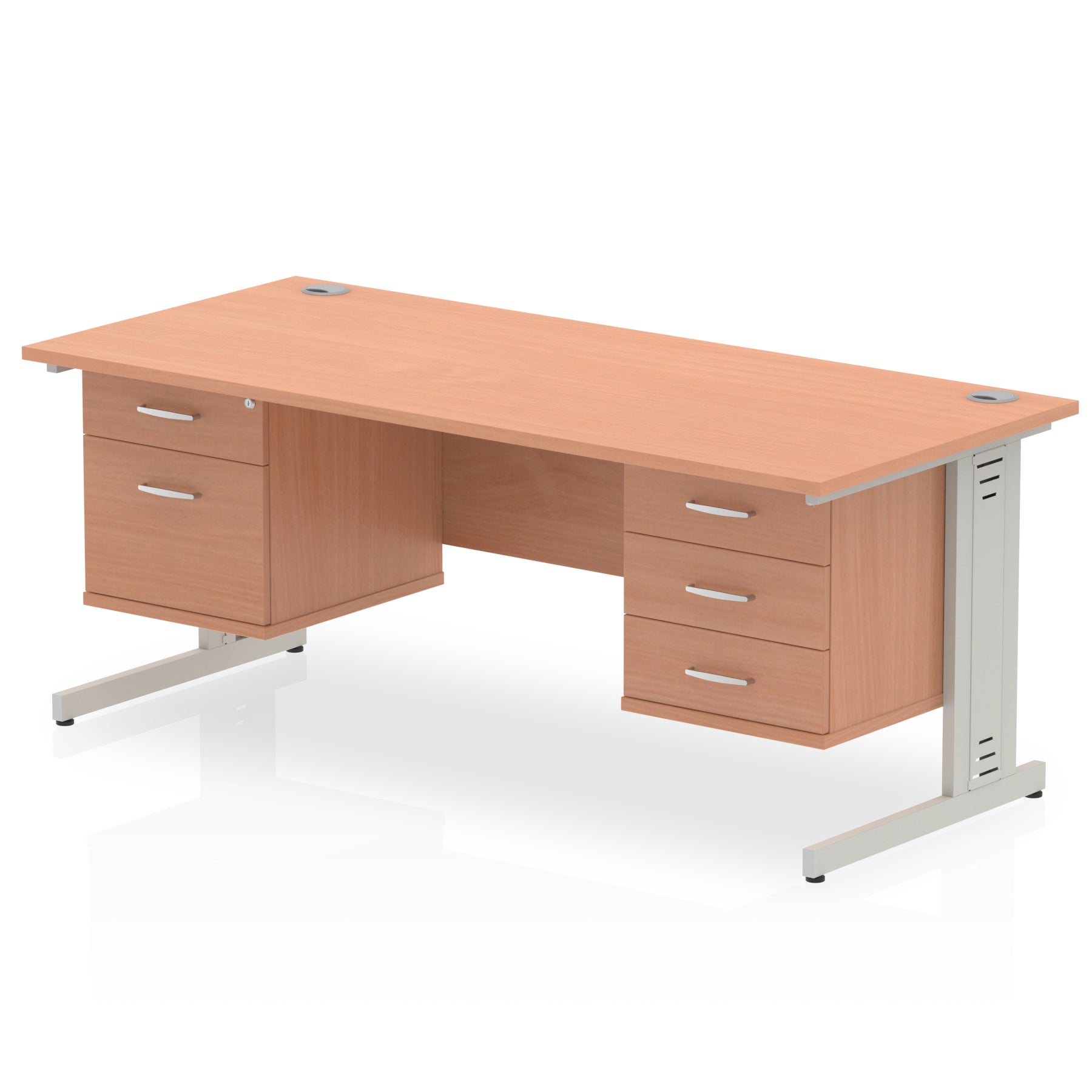 Impulse Cable Managed Straight Desk With Two Fixed Pedestal - 1800mm - Multiple Colour Options UK