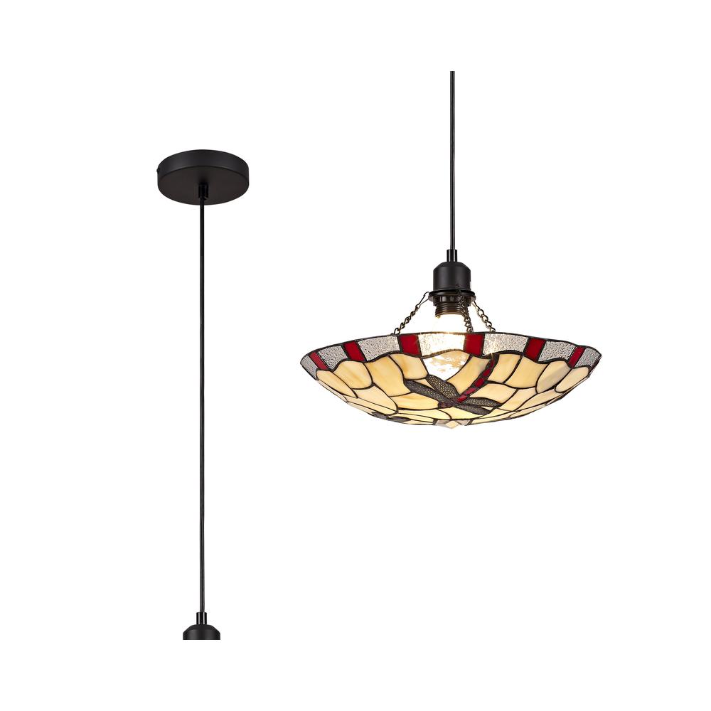 Luxuria Butterfly Wing Pendant Light E27 With 35cm Tiffany Shade Red/Cream/Clear Crystal/Black