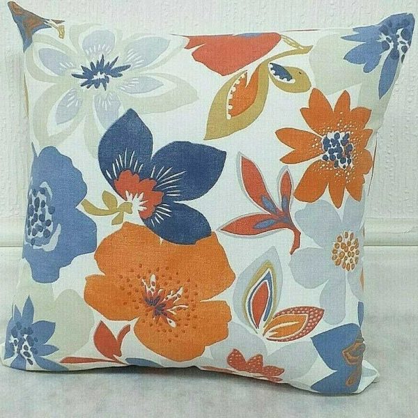 Orange Flower Pattern Scatter cushions Orange / Navy.