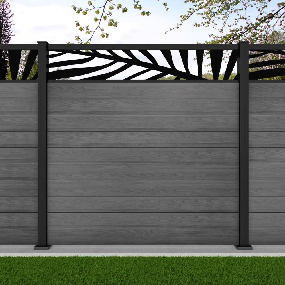 1.8m Connect + Palm Laser Grey Wood Effect Black Sand Bolt Down Posts - Metre Price