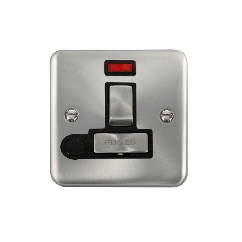 Click Deco Plus Switched Fused Spur Satin Chrome Black Inserts Neon Light + Flex Outlet