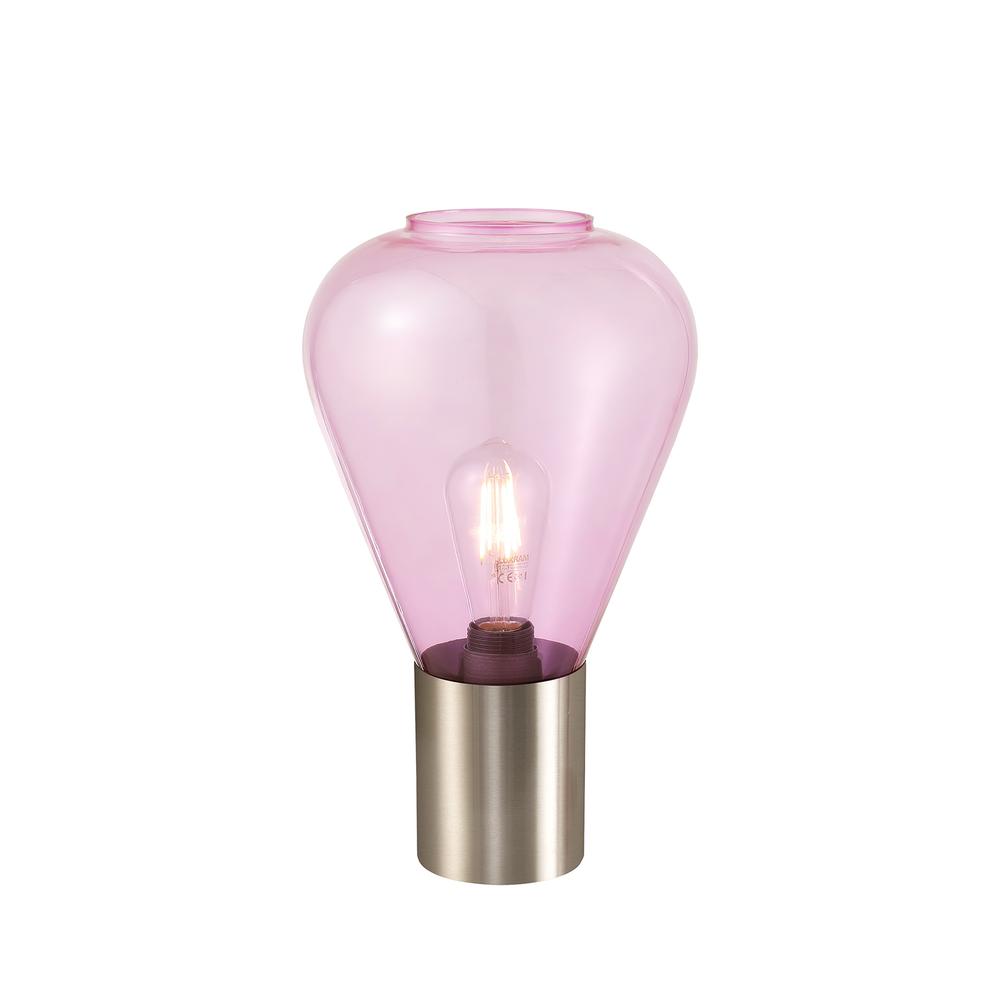 Luxuria Nexus Narrow Table Lamp E27 Satin Nickel/Lilac Glass