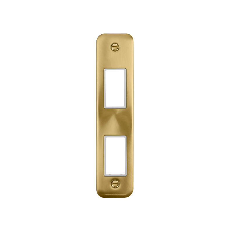 Click Deco Plus MiniGrid 2 Aperture Architrave Face Plate Satin Brass White Inserts