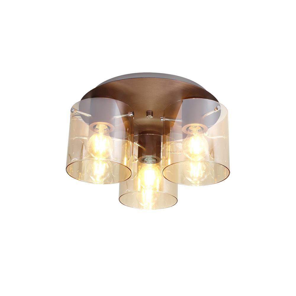 Luxuria Fusion 37cm Round Ceiling Flush 3 Light Flush Fitting Mocha/Amber Glass