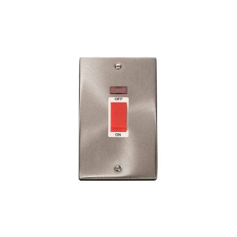 Click Deco 2 Gang 45A DP Switch with Neon Satin Chrome Insert White