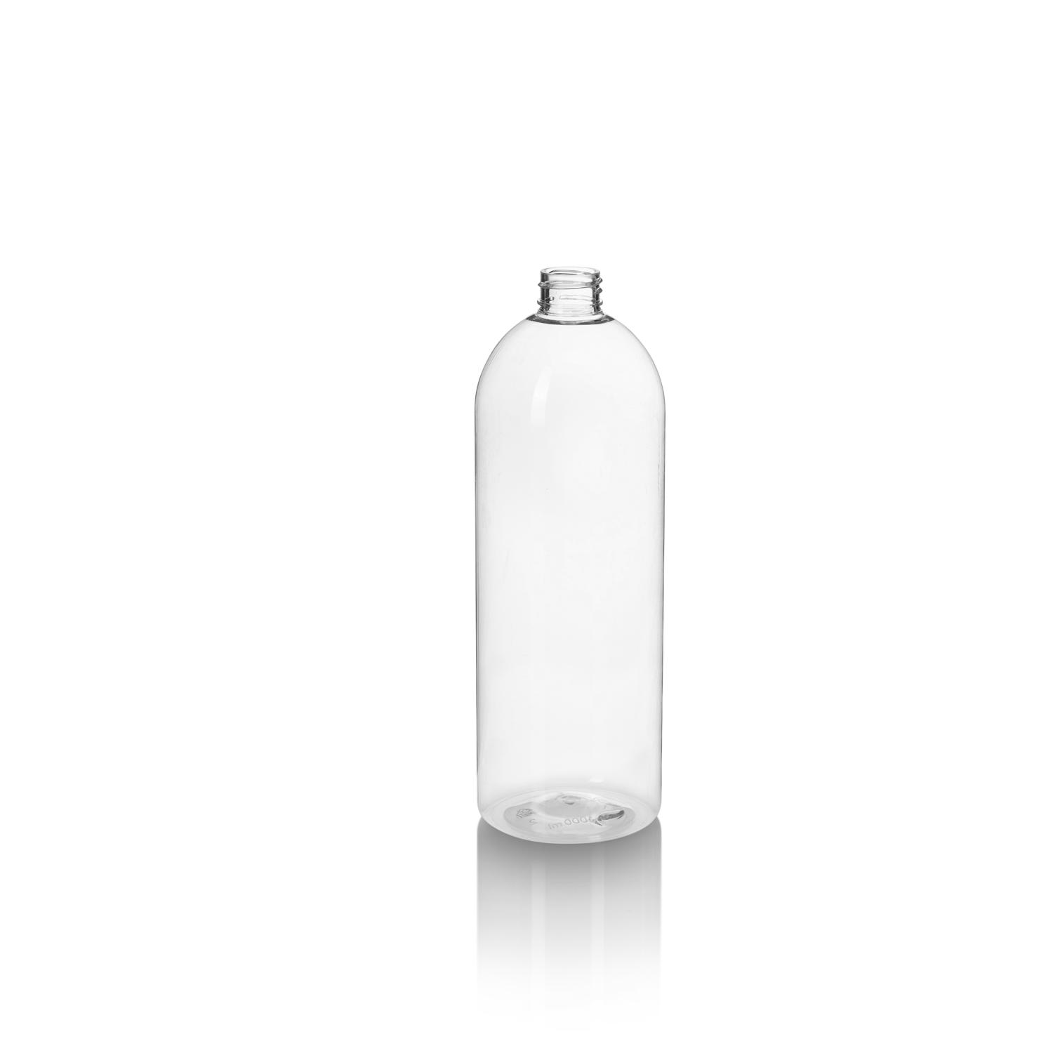 Stockists Of 1Ltr Clear PET 30&#37; PCR Tall Boston Round Bottle