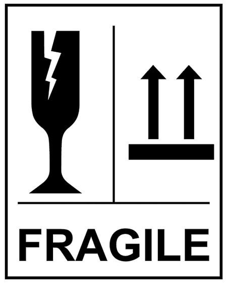 Fragile Glass This way up self adhesive labels 75x100mm - 250 per roll