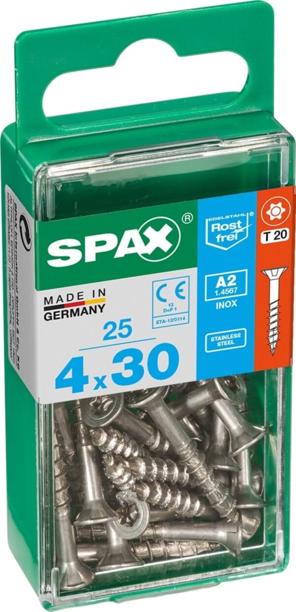 SPAX S-Steel T-STR F-CSK Screws 4.0x30mm (25)