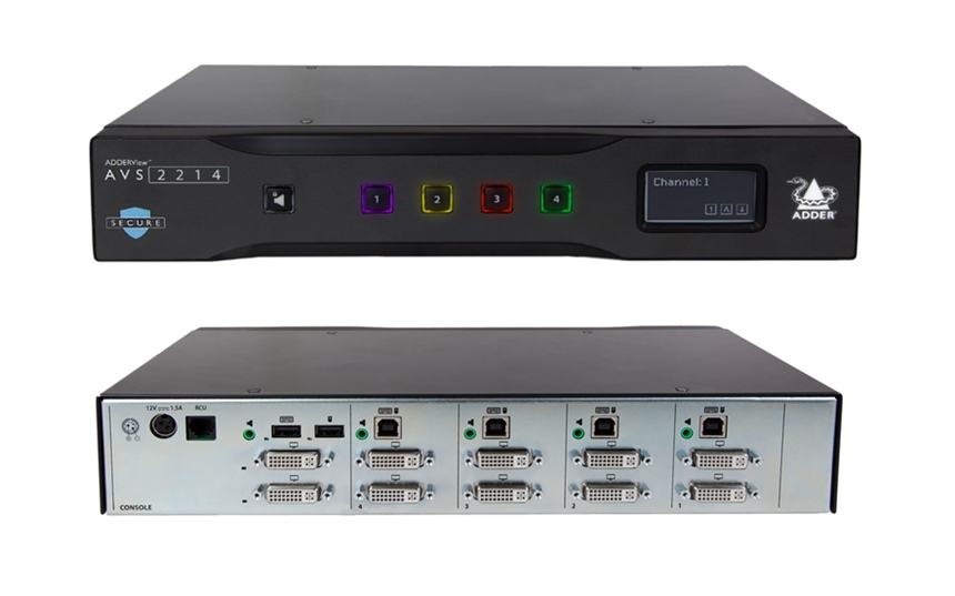 AVS-2214 - ADDERView AVS - Secure Desktop KVM Switch, 4 Port, Dual-Head DVI KVM, USB, Audio, NIAP PP 4.0, AVS2214 (Adder Secure KVM Switch) *NEW*