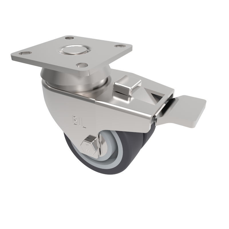 Grey Rubber Plate Swivel Castor Brake 50mm 55kg Load