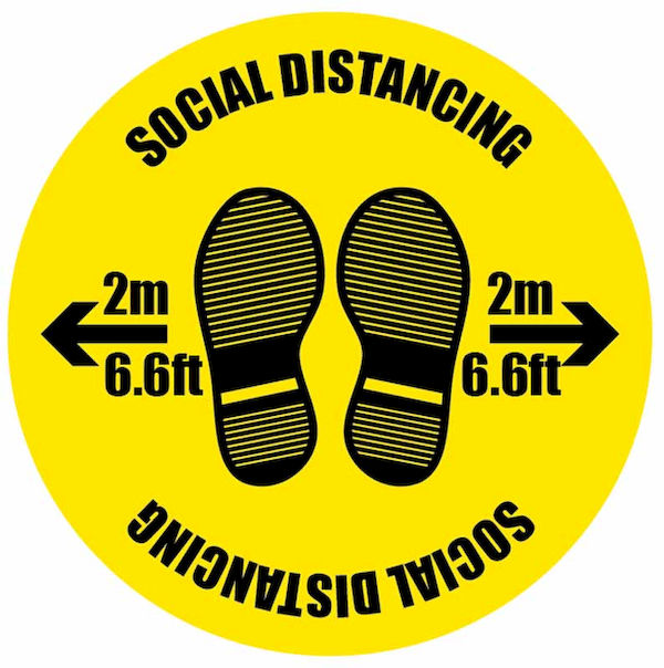 Social distancing 2m/6ft with footprints  floor graphic 400mm dia