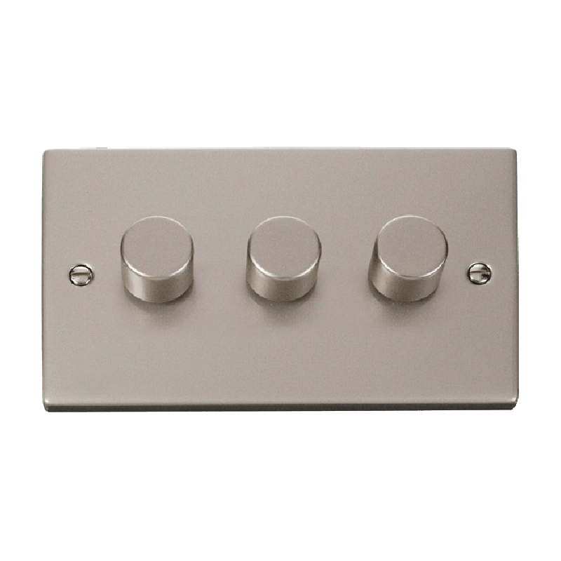 Click Deco 3 Gang 2 Way 100W LED Dimmer Switch Pearl Nickel