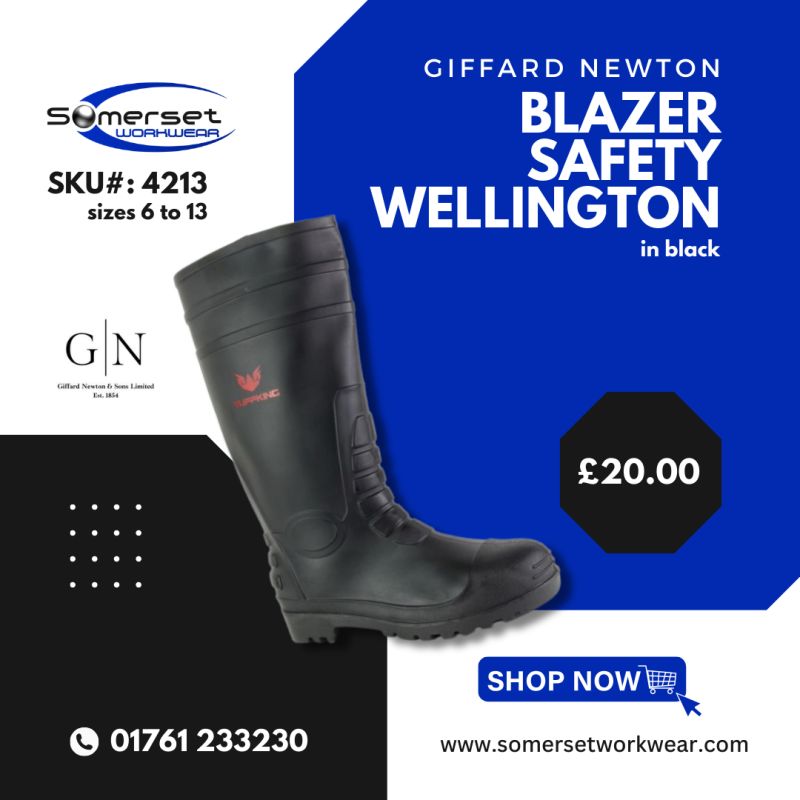  Somerset Workwear Introduces Giffard Newton's 4213 Blazes Safety Wellington Boot