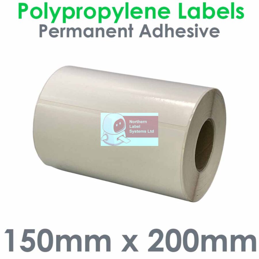 150200GPW1-250, 150mm x 200mm Gloss White Polypropylene Label, Permanent Adhesive, FOR SMALL DESKTOP LABEL PRINTERS