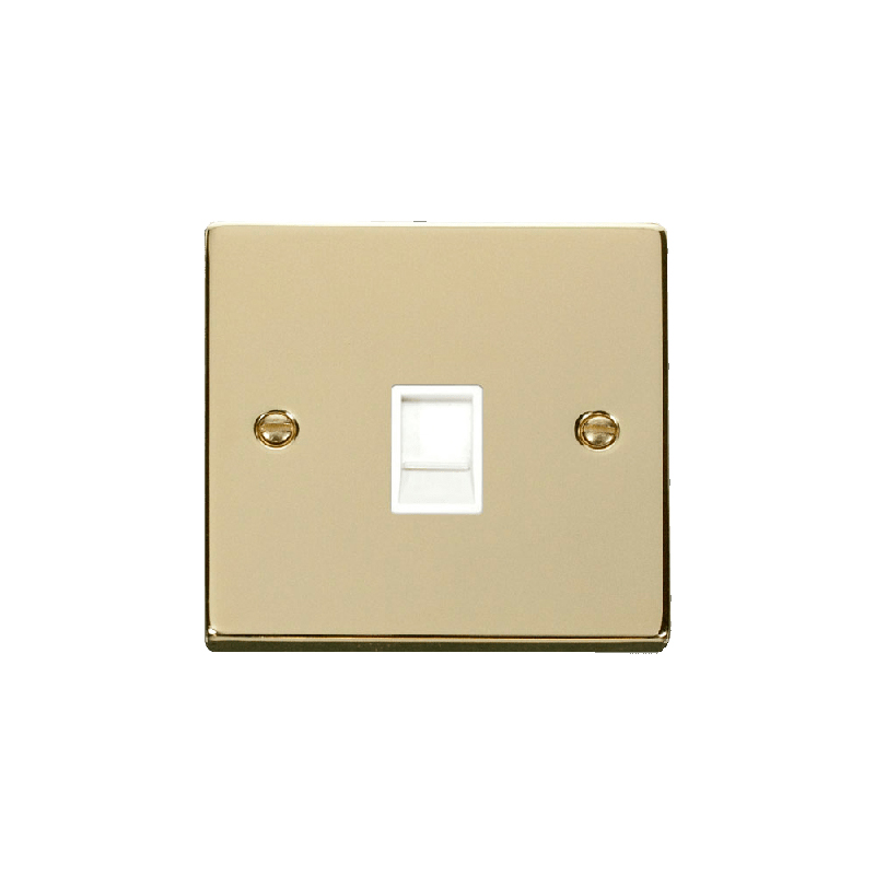 Click Deco Single RJ11 Socket Ireland/USA Outlet Polished Brass Insert White