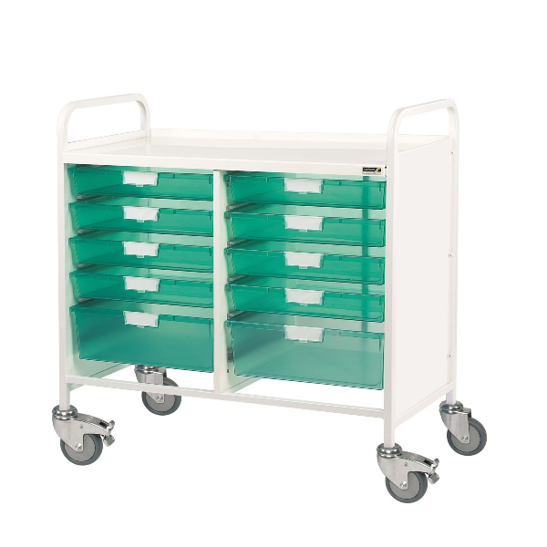 Vista 100 Trolley 8 Shallow and 2 Deep Trays - Green