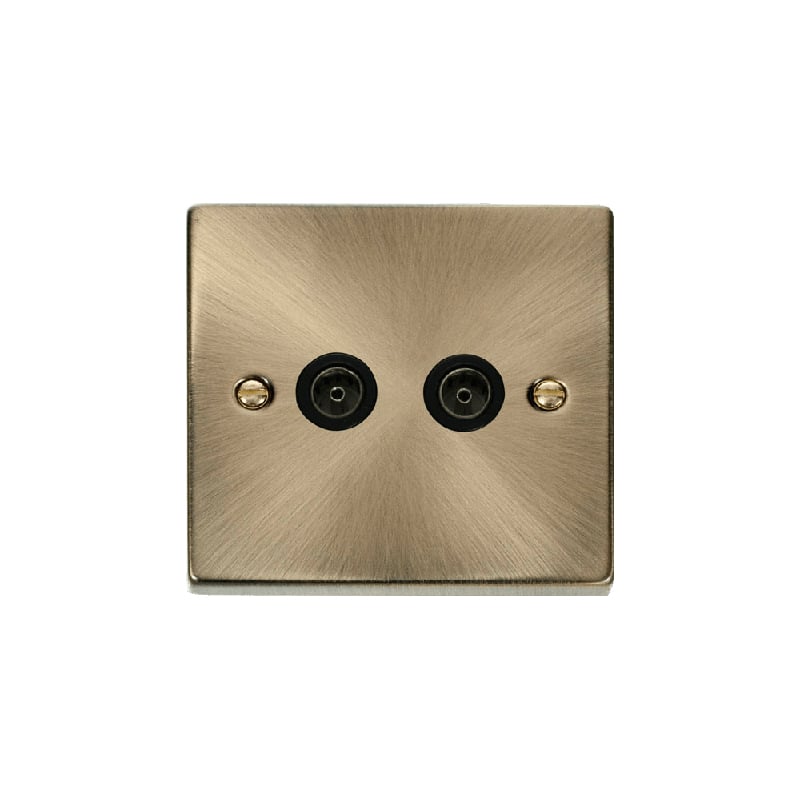 Click Deco Twin Non-Isolated Coaxial Socket Outlet Antique Brass Insert Black