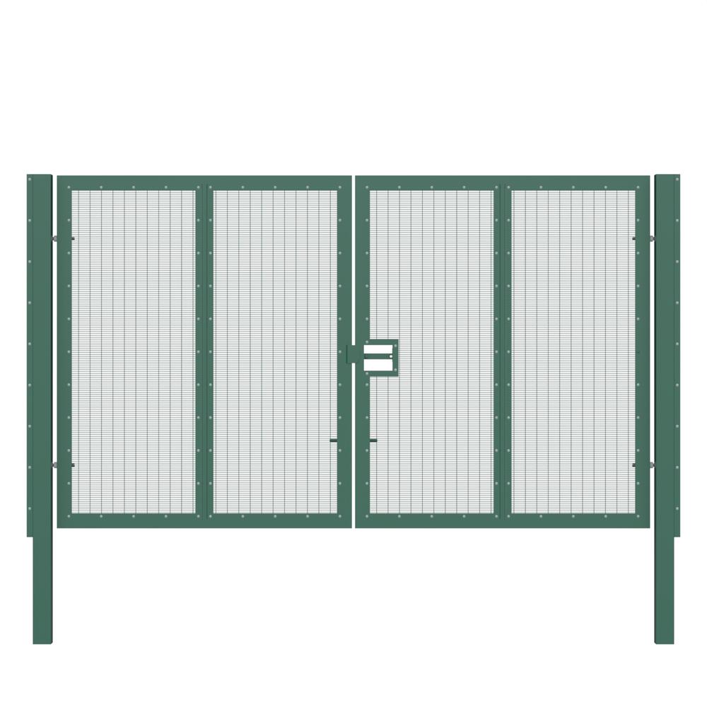 358 Wire Double Leaf Gate H 2.4 x 4mGreen Powder Coated Finish, Concrete-In