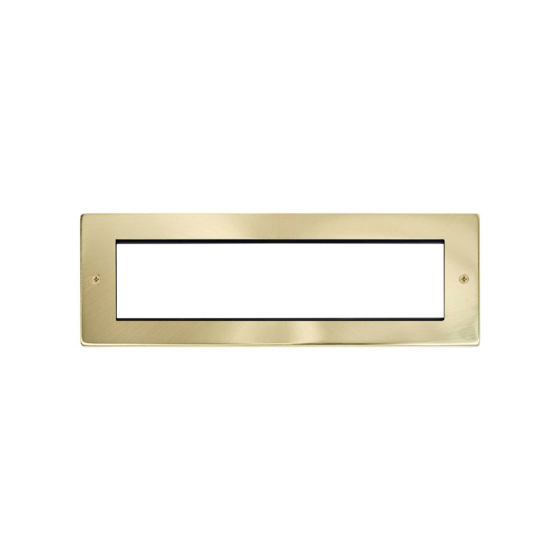 Click New Media Satin Brass 8 Module Small Unfurnished Front Plate With York