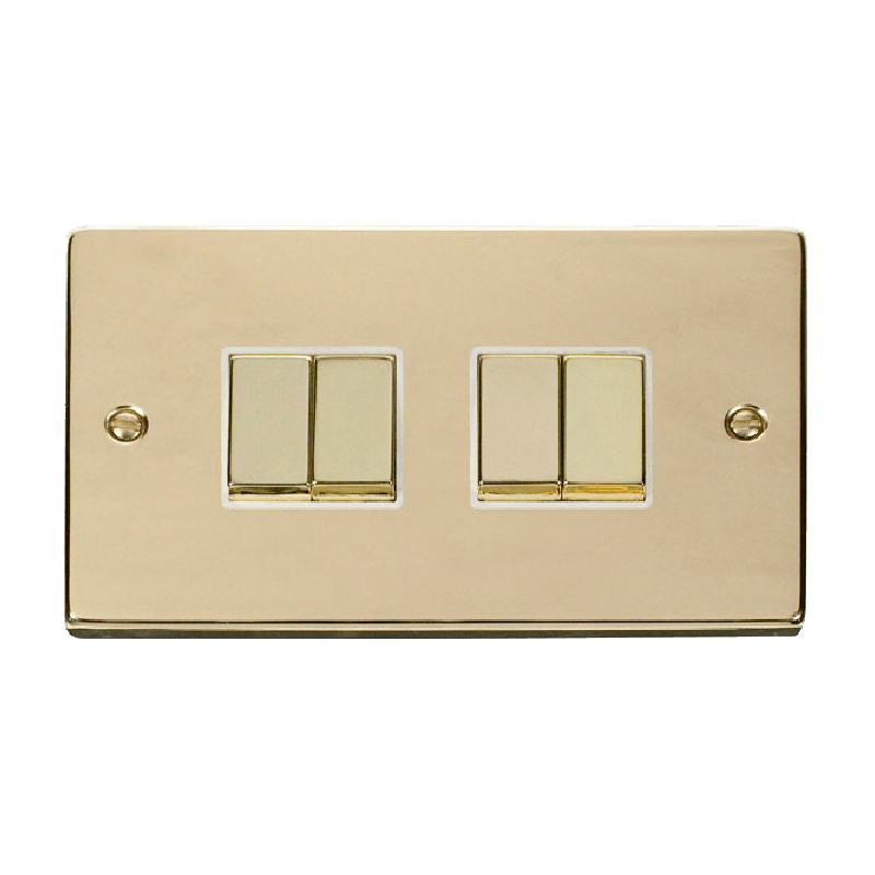 Click Deco 4 Gang 2 Way Ingot 10AX Switch Polished Brass White Inserts