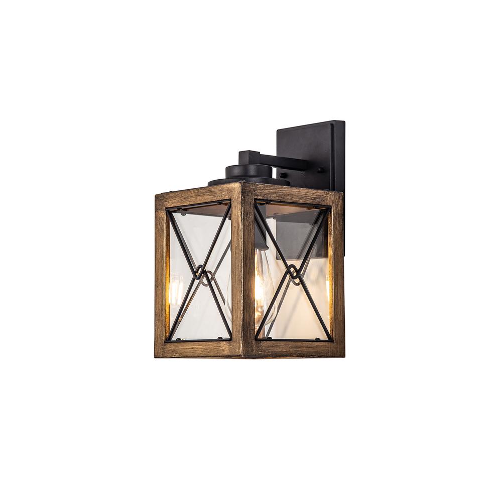 Luxuria ChiqueLux Small Wall Light E27 Wood Effect & Black/Clear Glass IP54