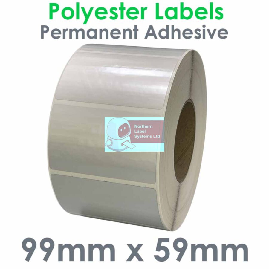 099059PSNPS1-2000, 99mm x 59mm, Platinum Silver Polyester Label, Permanent Adhesive, FOR LARGER LABEL PRINTERS