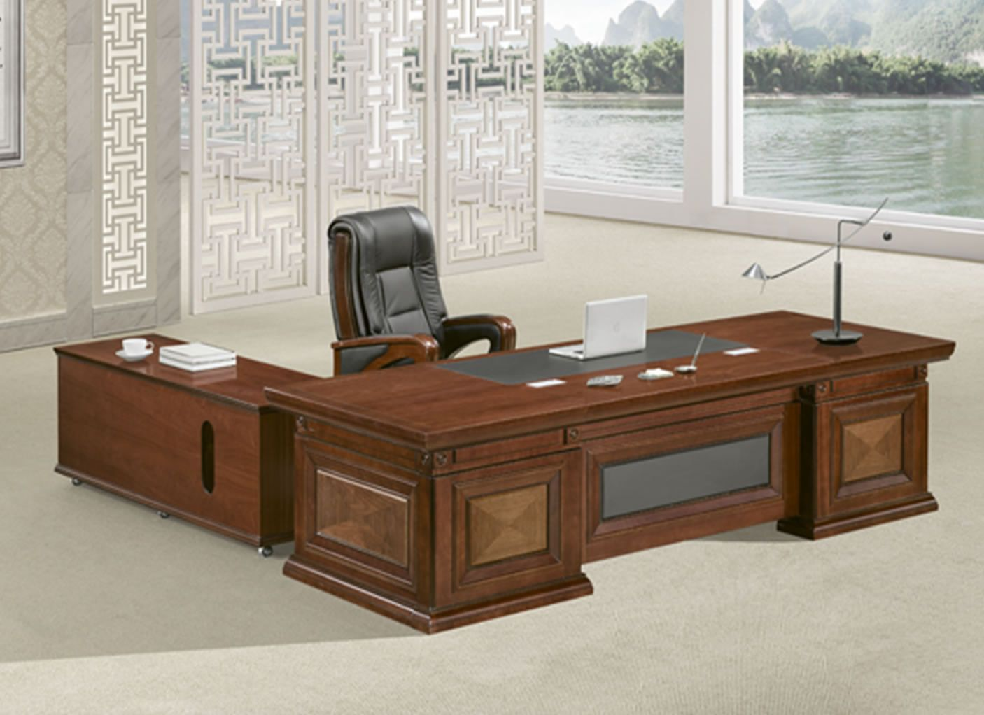 Providers Of Large Traditional and Stylish Executive Office Desk Real Veneer - With Pedestal and Return - 2400mm / 2600mm / 2800mm - U3J241