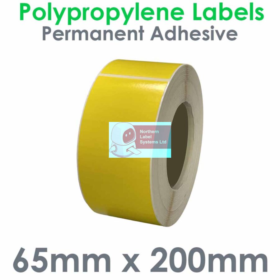 065200GPNRY1-500, 65mm x 200mm, YELLOW Polypropylene Label, Removable Adhesive, FOR LARGER LABEL PRINTERS