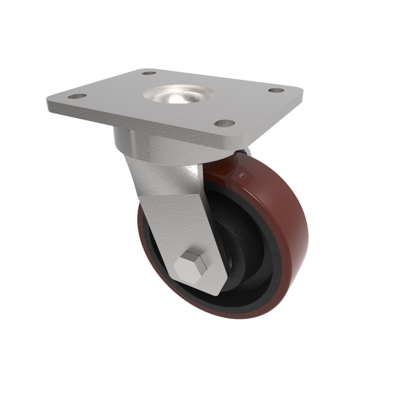 Polyurethane Cast Iron Plate Swivel Castor 125mm 400kg Load