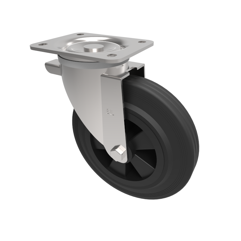 Black Rubber Plate Swivel Castor 200mm 205kg Load