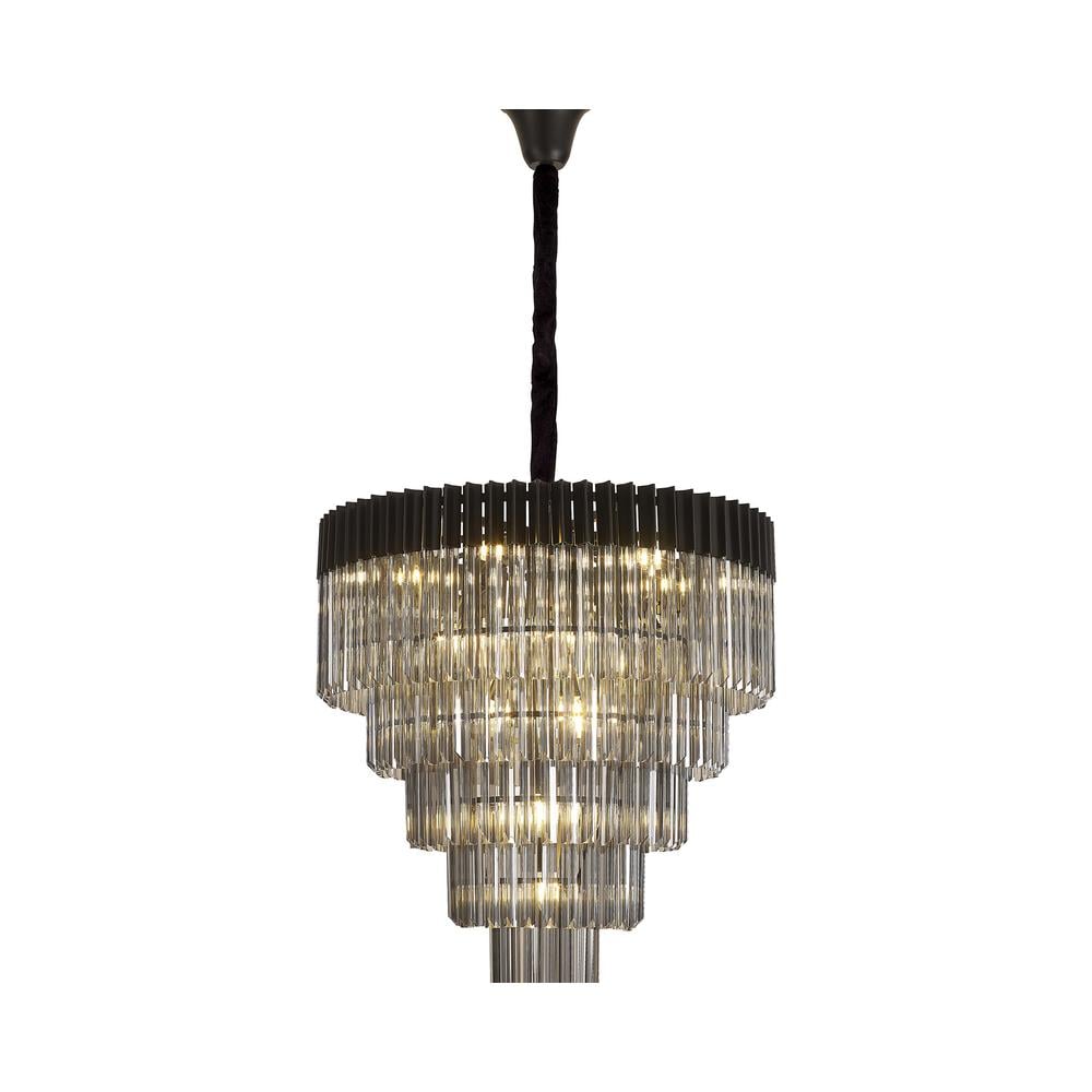 Luxuria Osiris 80cm Pendant Round 5 Tier 19 Light E14 Matt Black / Smoke Sculpted Glass