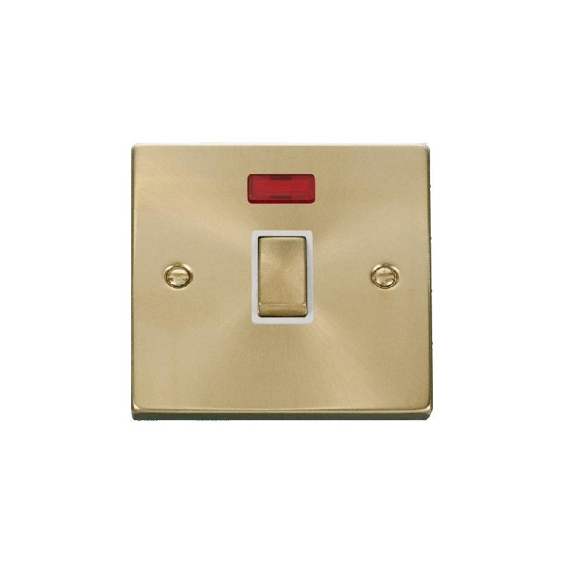 Click Deco 20A 1 Gang DP 'Ingot' Switch with Neon Satin Brass Insert White