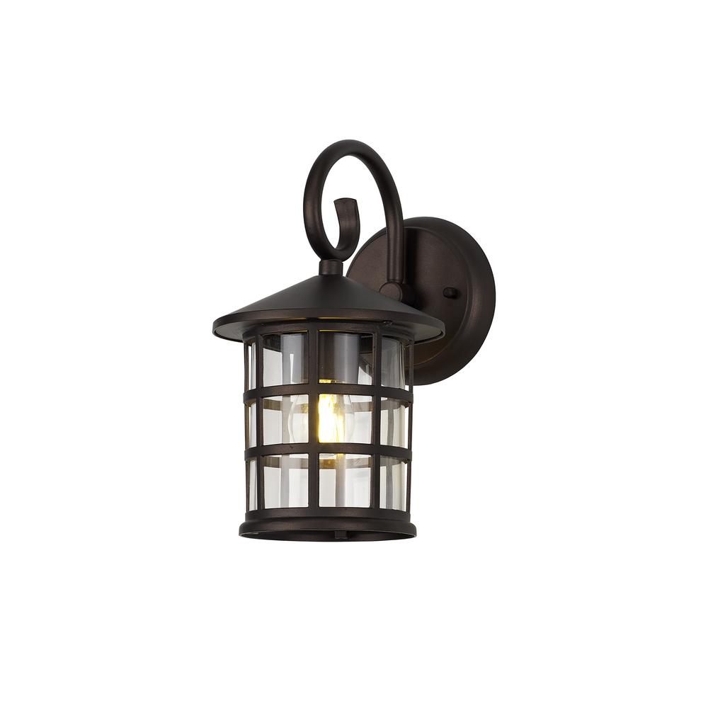 Luxuria Ondine Down Round Grid Wall Light E27 IP44 Antique Bronze/Clear Glass