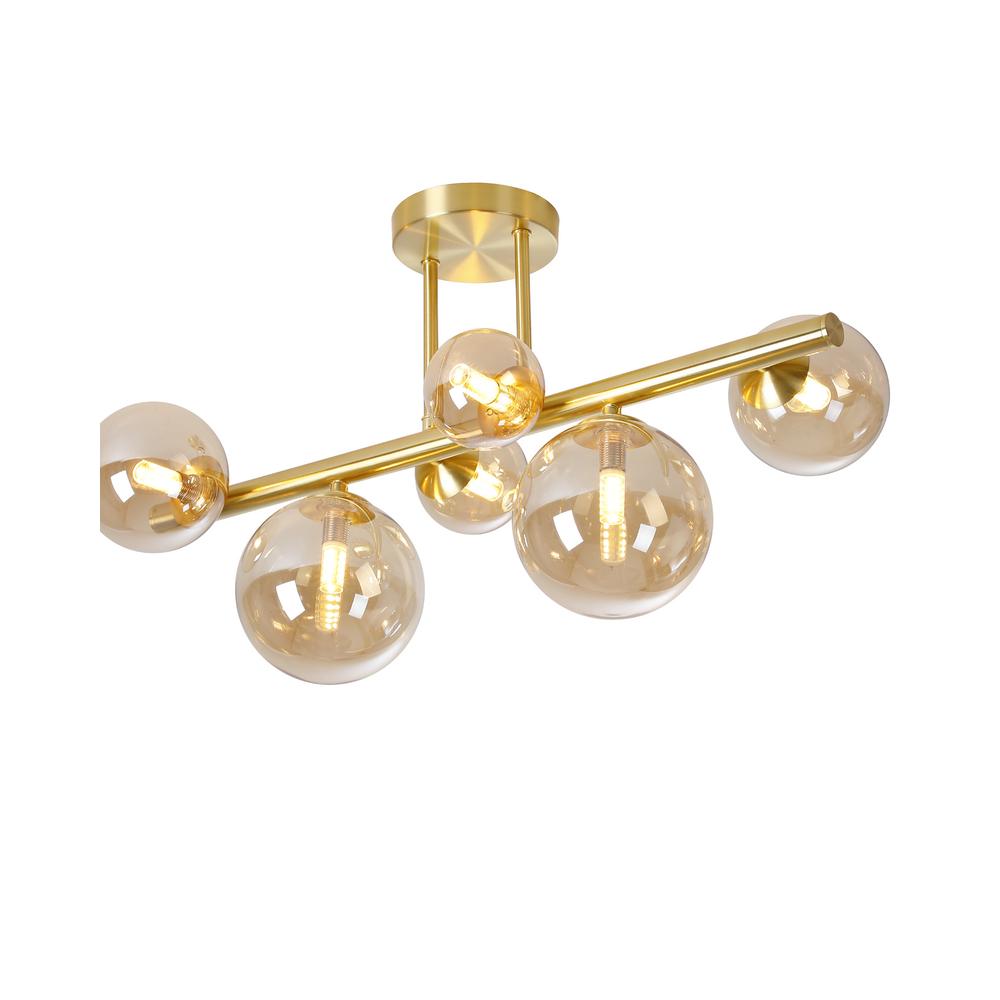 Luxuria Thorne Semi Flush Ceiling Light 6xG9 Satin Gold Amber Plated Glass