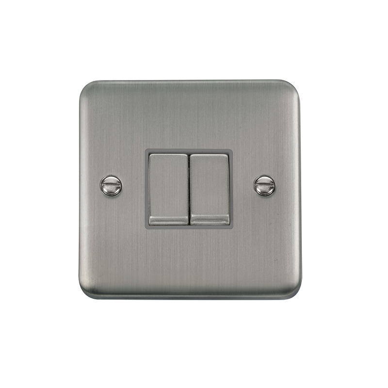 Click Deco Plus MiniGrid 2 Gang Switch Stainless Steel Grey Inserts