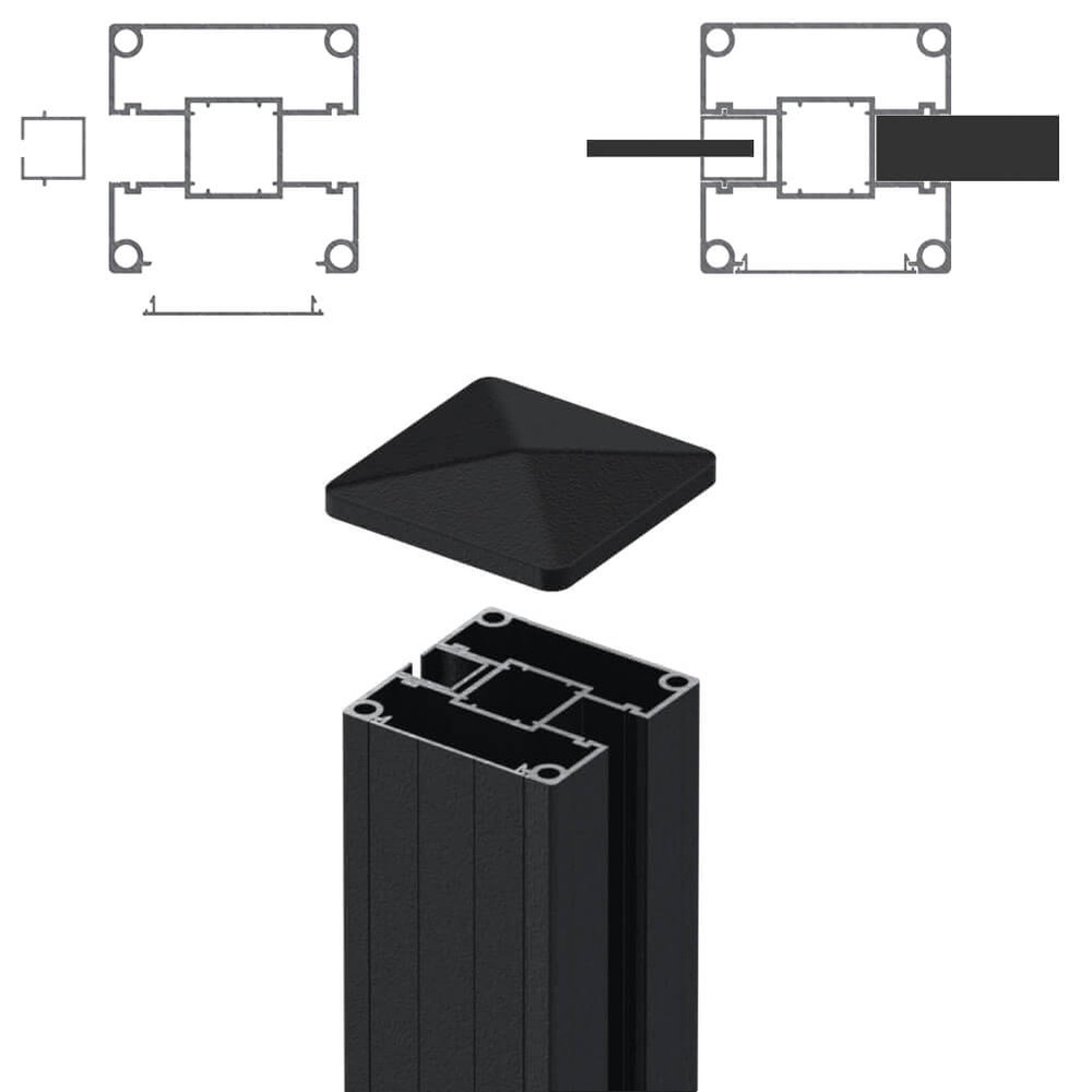 1.8m Mid Post - 5mm Laser Screen/Board Other Side - Black Sand Matt(2500mm O/A)