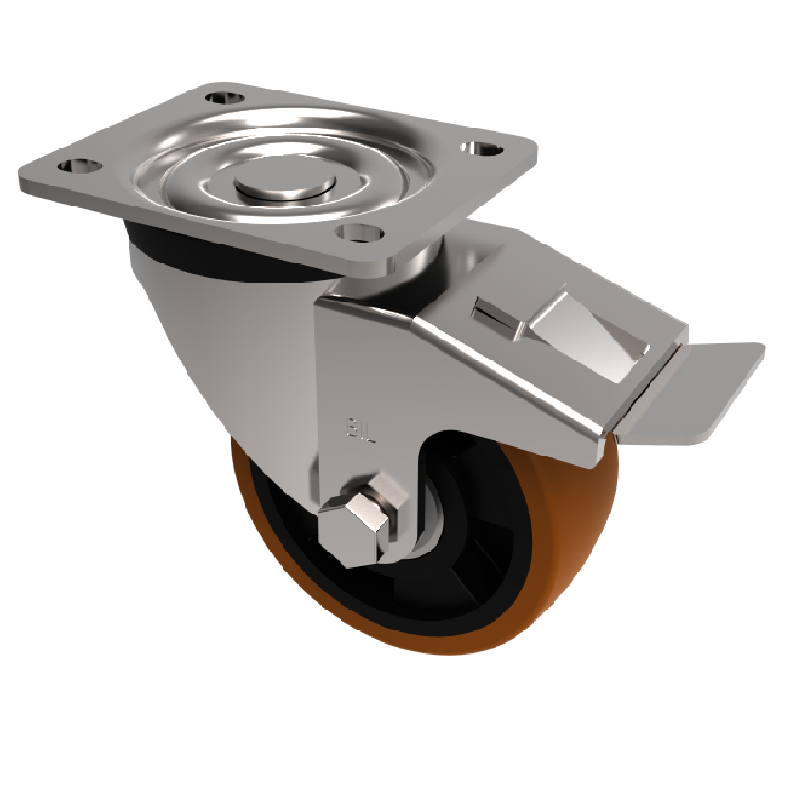 Polyurethane Aluminium Plate Swivel Castor Brake 125mm 300kg Load