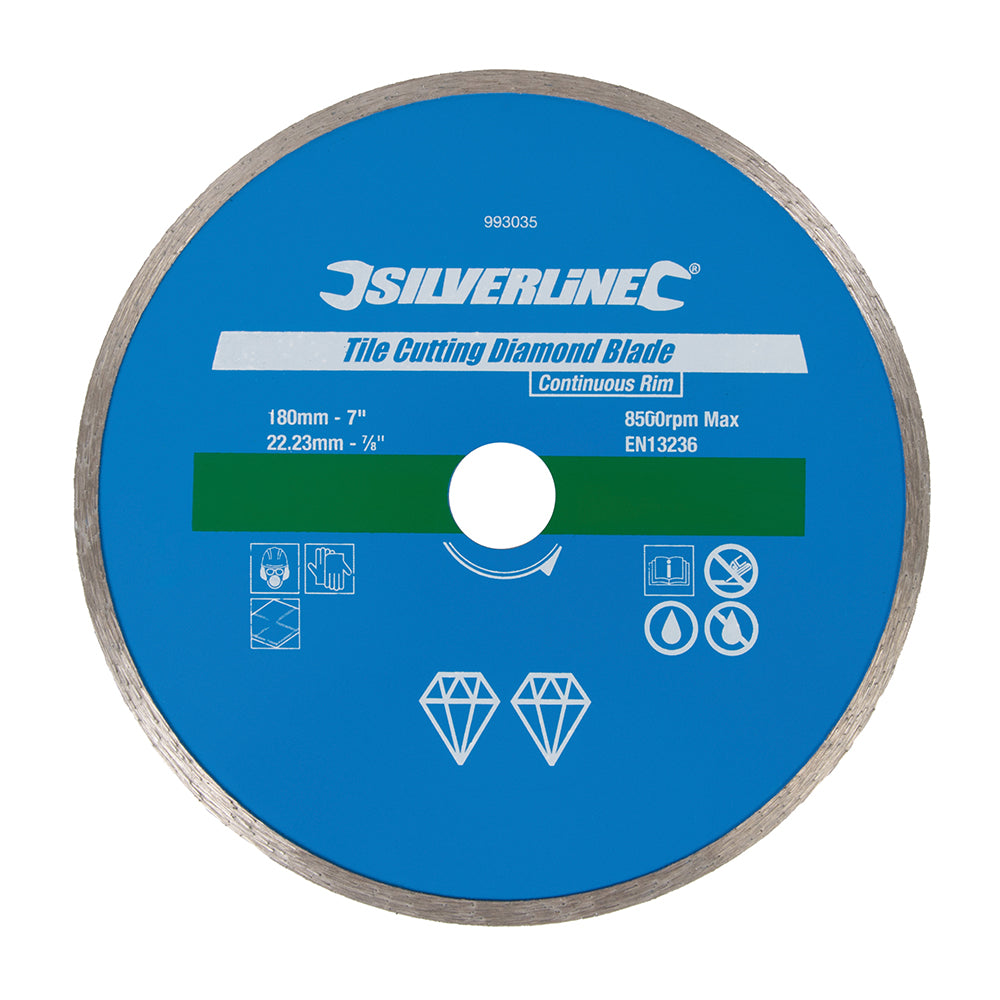 Silverline 993035 Tile Cutting Diamond Blade 180 x 22.23mm Continuous Rim