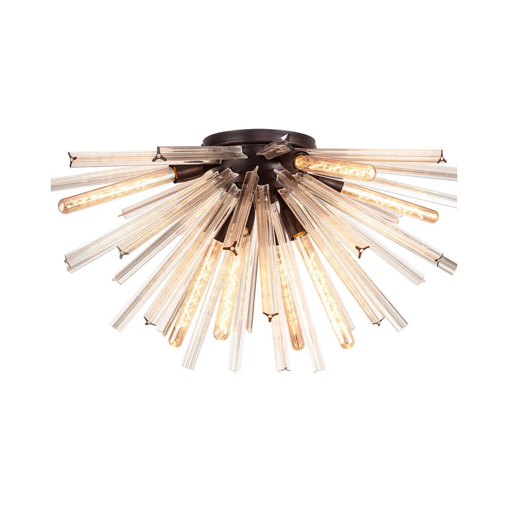 Luxuria Seneca 89cm 8 Light E27 Semi Flush Brown Oxide / Champagne Gold Glass