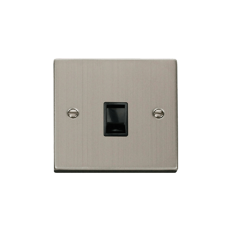 Click Deco Single RJ11 Socket Ireland/USA Outlet Stainless Steel Insert Black