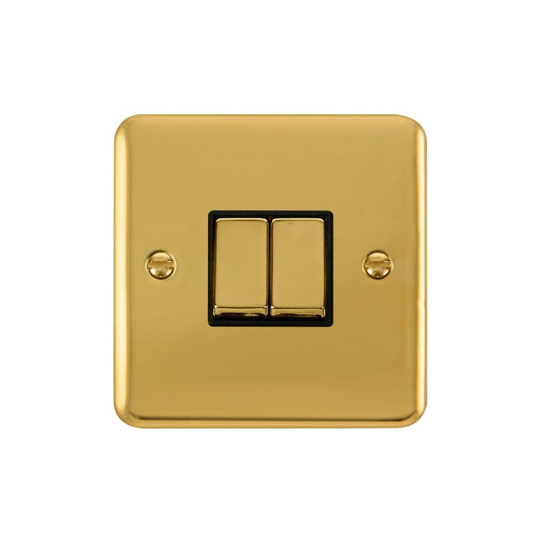 Click Deco Plus MiniGrid 2 Gang Switch Polished Brass Black Inserts